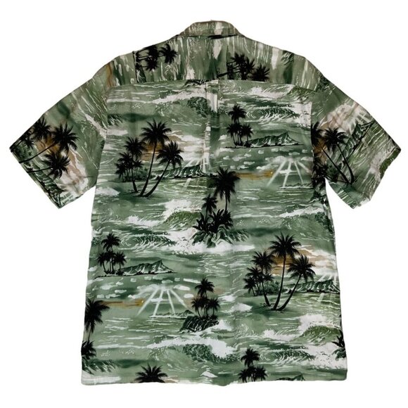 Hilo Hattie Mens Hawaiian Aloha Shirt Size 2XL Green Palm Tree Print Cotton Luau - Picture 2 of 5